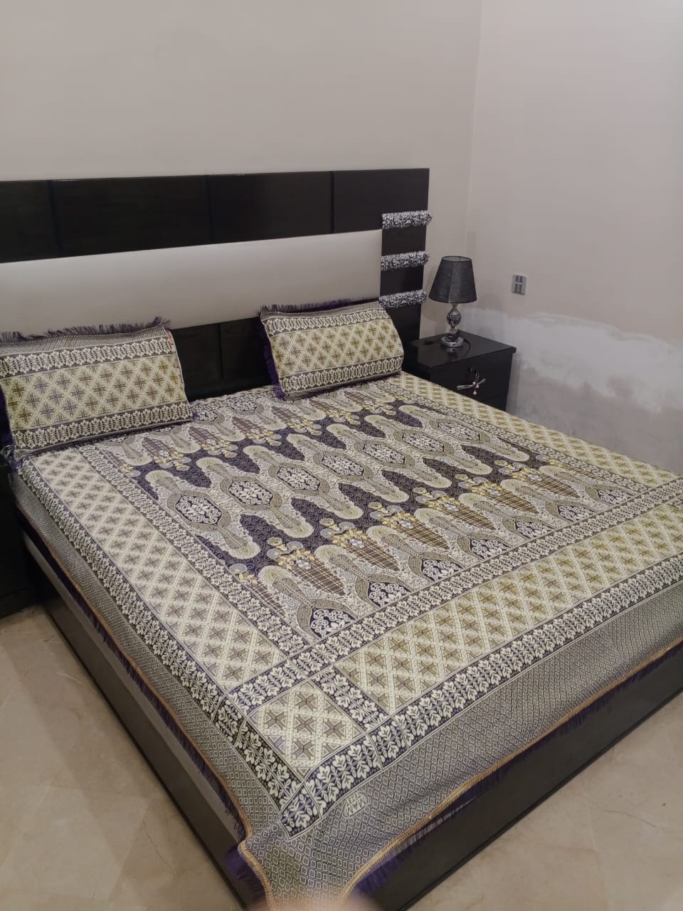 Elegent fancy silk bedsheet purple colour