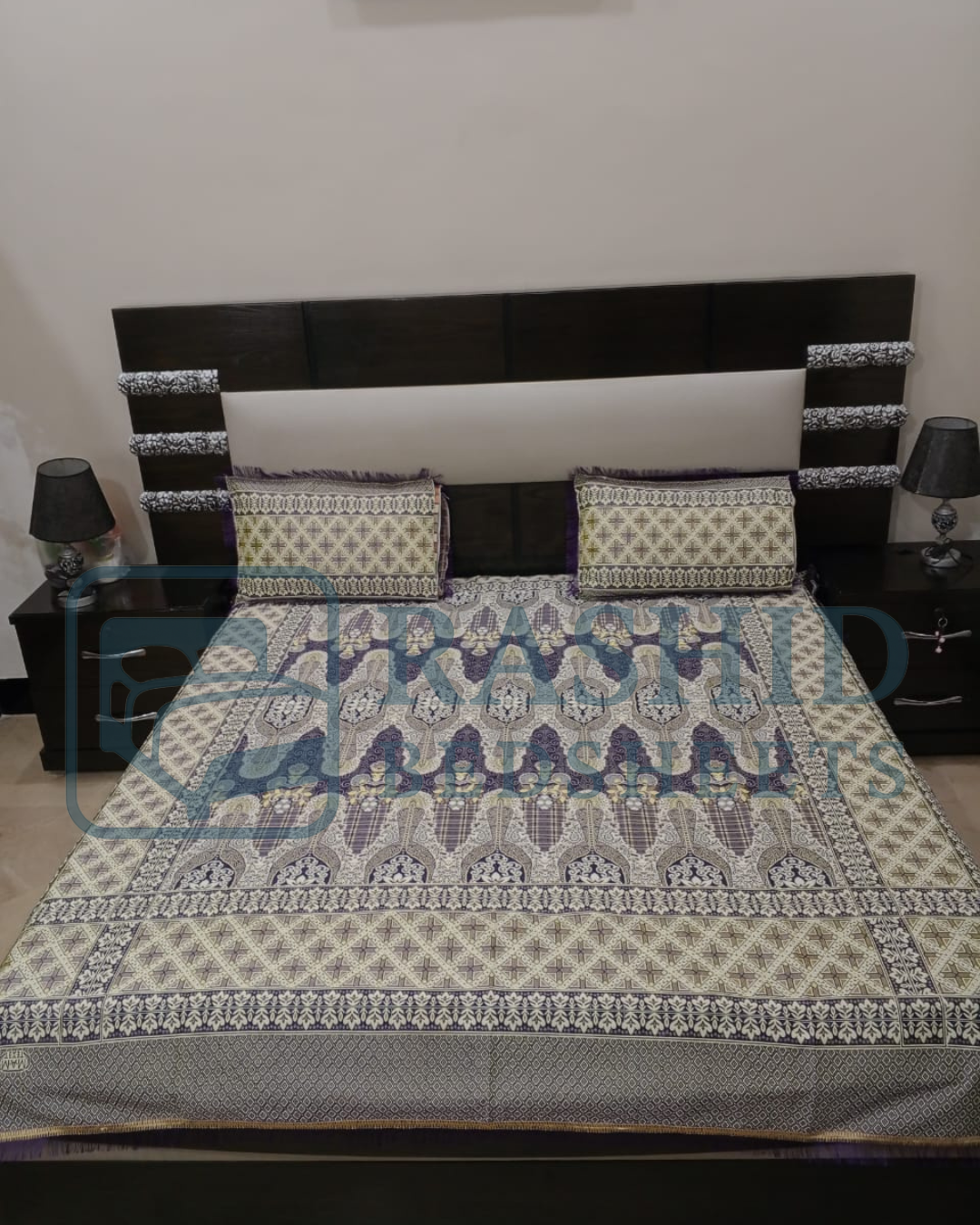 Elegent fancy silk bedsheet purple colour