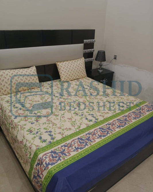 Cotton peach printed bedsheet