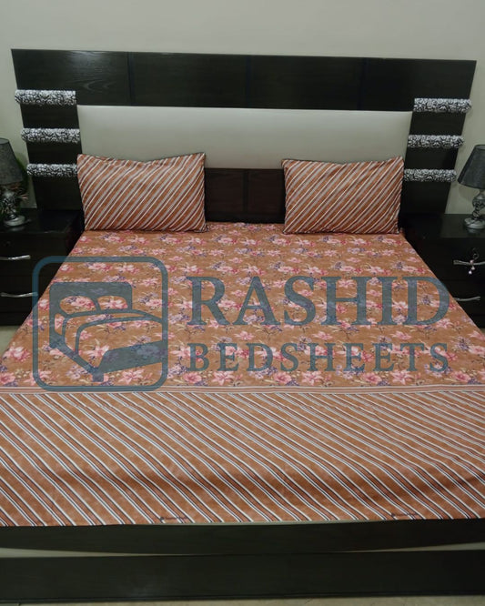 Brown printed cotton bedsheet