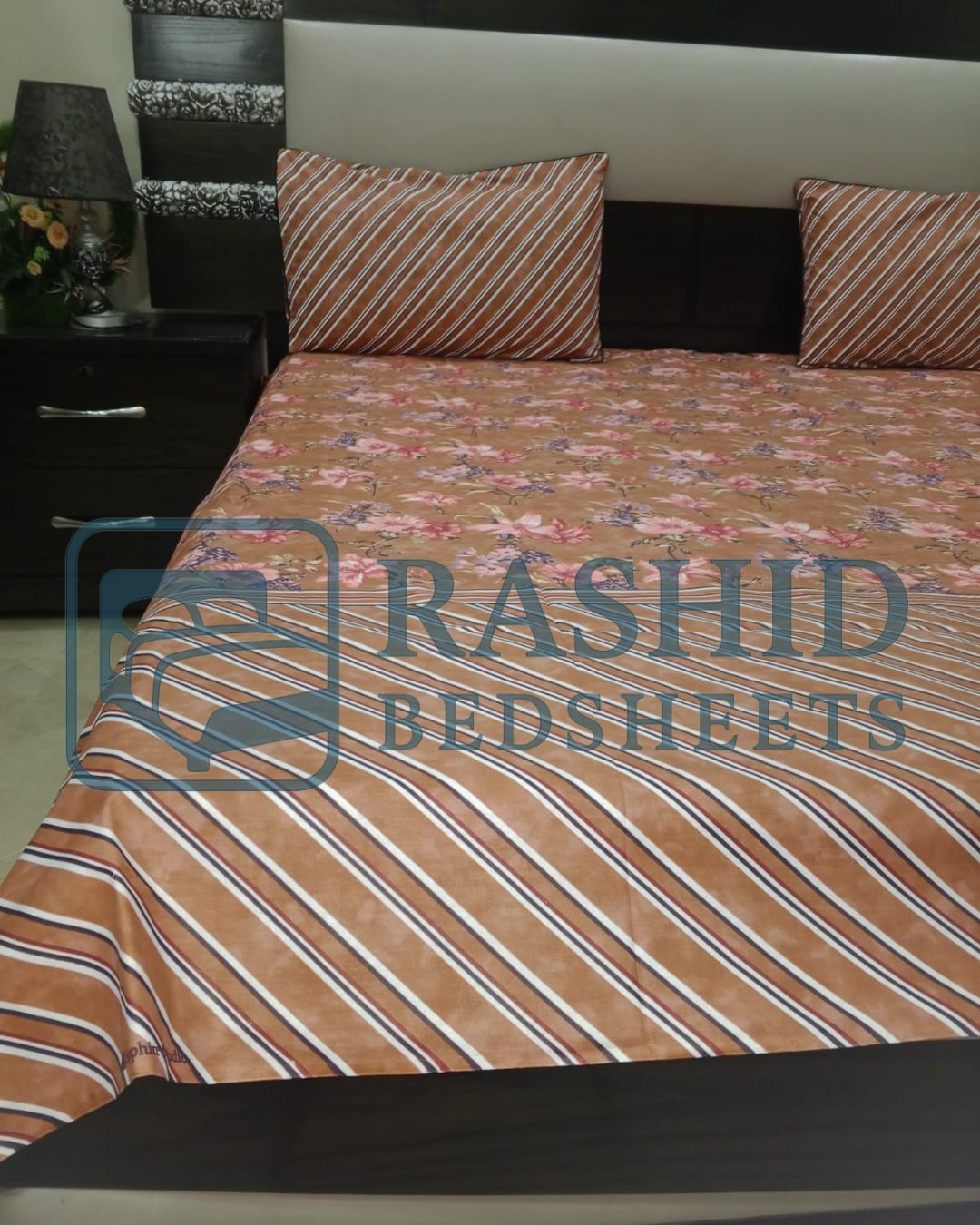 Brown printed cotton bedsheet
