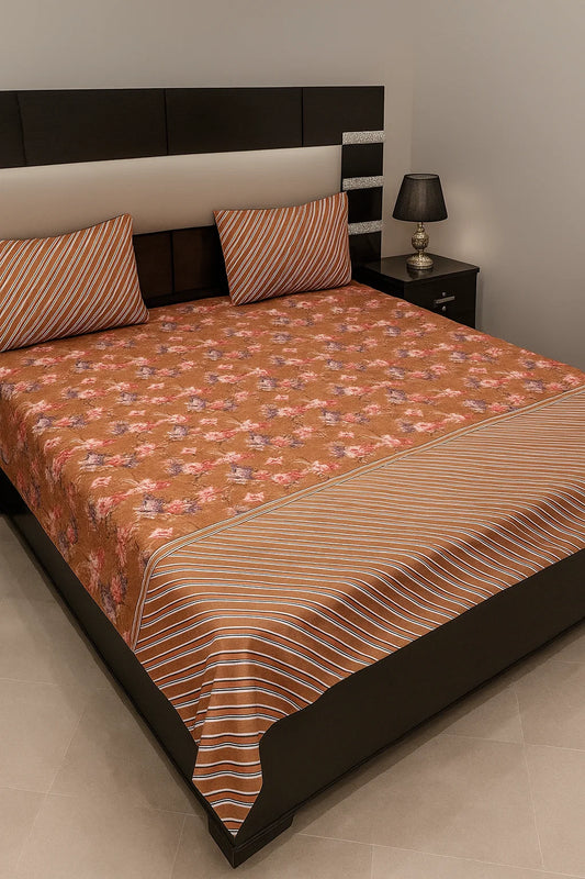 Brown printed cotton bedsheet