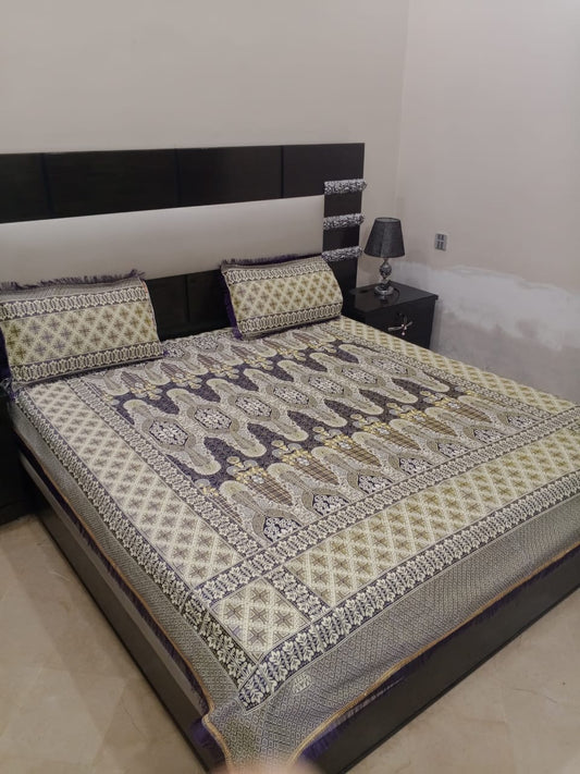 Elegent fancy silk bedsheet purple colour